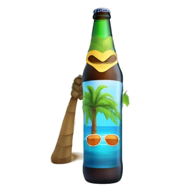 Una botella de cerveza con una camisa de palmeras de playa y lentes de sol.  sticker