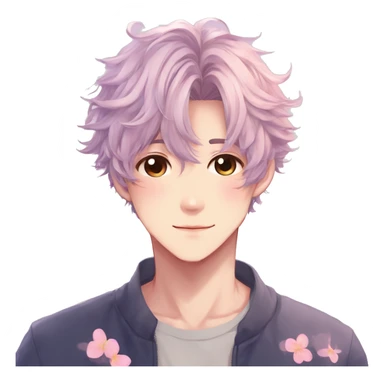 Gorgeous pastel anime style shojo man with blushing face and butterflies aesthetic and pretty hair trending style sticker