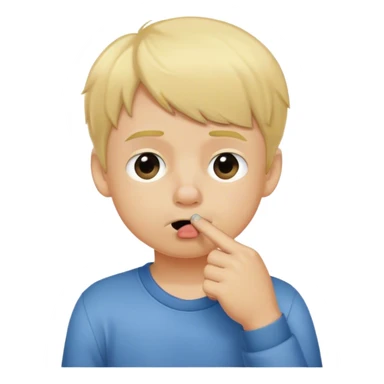 blond headed boy picking his nose with single fingure sticker