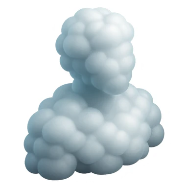 shoulder-up person fully made of white fluffy bulging clouds, matte glass style sticker