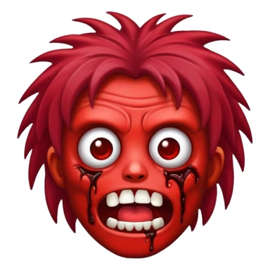 Emoji de zumbi com cabelo vermelho escuro, médio, de olhos castanhos escuros  sticker