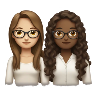Two girls hugging, one with white skin and with long straight brown hair with glasses and the other girl with brown skin long dark brown curly hair  sticker