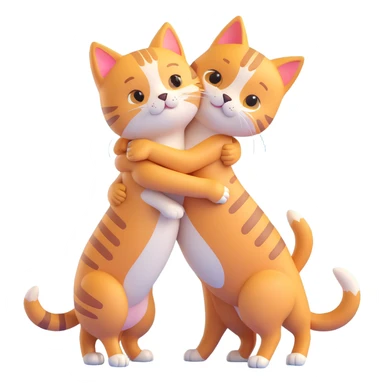 cute friendly cat hugging dog, both standing on hind legs, bright colors sticker