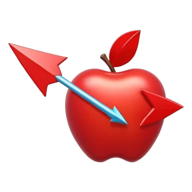 3D Apple style emoji of a pointed arrow, sleek and shiny, vibrant colors, floating on white background, soft shadows, high detail, playful and cute. sticker