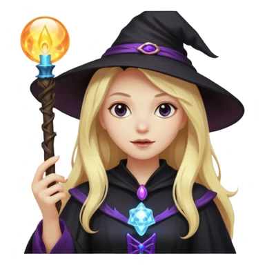 dark witch girl with long blonde hair and magic light stick sticker