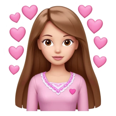 Barbie girl , brown long straight hair and brown eyes is In pale pink clothes There are pink hearts all around sticker