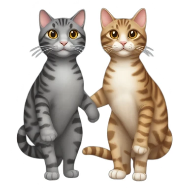 One tortoiseshell tabby cat and one gray tabby cat holding hands sticker