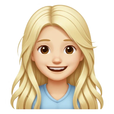 A girl with long blond hair and two white strands of hair at her face sits and laughs sticker