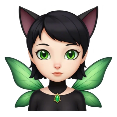 Black cat fairy short hair green eyes sticker