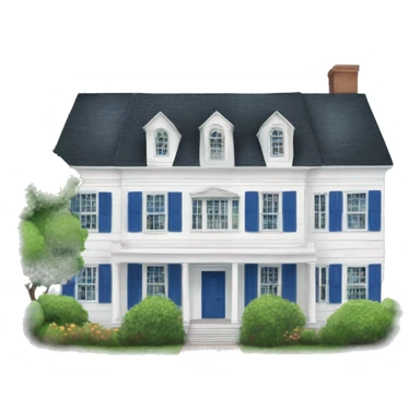 White colonial house with blue shutters sticker