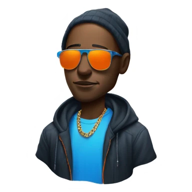 
rapper with realistic shadow and glow skin details, with blue and orange colored sunglasses sticker
