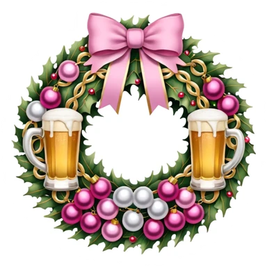 Christmas wreath pink and gold with baubles as beers sticker