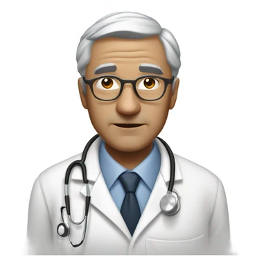 "An older man with thin, neatly combed gray hair, a sharp nose, and a cold, analytical look. He wears a pristine white coat, thin glasses, and carries a stethoscope or medical bag." sticker