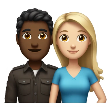 Couple with arms around each other. man with brown skin and black hair. Shorter white woman with long brown hair and blue eyes  sticker