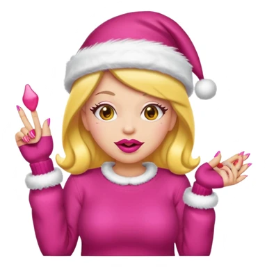 Sassy, cunty, girly Santa emoji with big lips, fake nails, pink sweater, and a pink santa hat (similar emoji style to uploaded). Yellow emoji. sticker