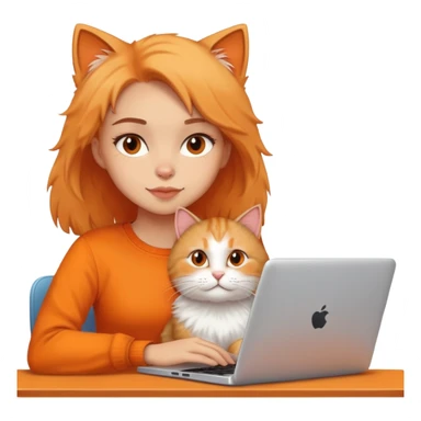 A girl is working on a laptop with a cat lying next to it sticker
