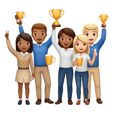 A team of the best happy employees of the bank. Everyone is different, but very friendly. There are girls and boys. They won and celebrate the victory. There are 5 of them. And keep holding onto the cup. sticker
