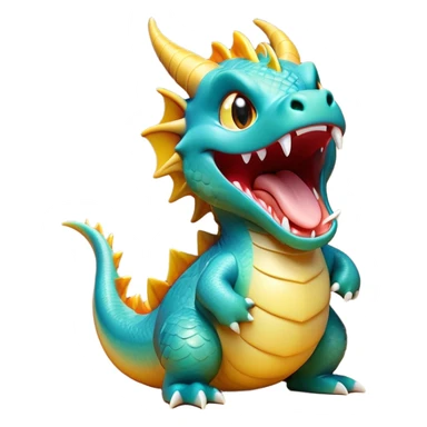 Cinematic Cute Yawning Dragon Portrait Emoji, Head tilted slightly with a dramatic, wide-open yawn, showcasing a soft, lustrous scaled body with gently drooping fins and half-closed, drowsy eyes, each scale rendered in exquisite detail under natural light; high shine, relaxed yet expressive, styled with a dash of fantastical charm, soft glowing outline, capturing the essence of a sleepy yet affectionate dragon that appears ready to stretch out and rest in its enchanted lair! sticker