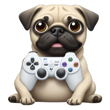 Pug holding Playstation controller  sticker