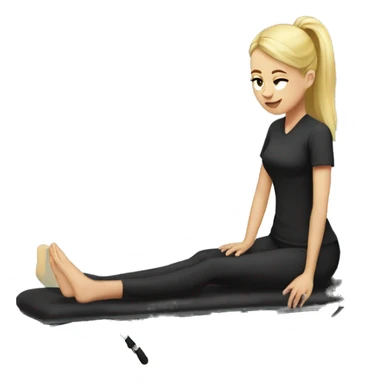 Woman therapist blonde ponytail black shirt with massage table sticker