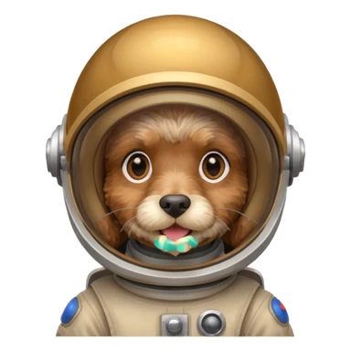 Brown cockapoo wearing a space helmet sticker