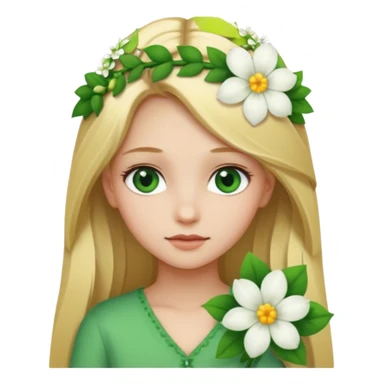 Girl profile picture with long blonde hair and green eyes and a flower in her hair sticker