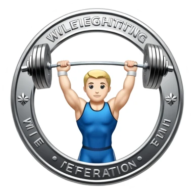 An emblem representing the World Weightlifting Federation with a stylized barbell and global elements. Bold text and clean lines symbolize strength, unity, and competition. Modern, dynamic design with a transparent background. sticker