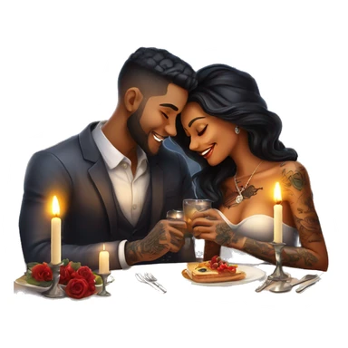 romantic candle light dinner for beautiful tattooed couple sticker