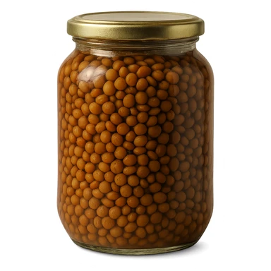 Realistic style jar of canned lentils, natural details, no background. sticker