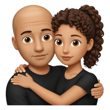 A picture of a tanned couple embracing. the man is a Mexican man with tanned skin, a bald hair cut, short beard and wearing a black shirt. the woman is mixed, with curly brown hair in a pony tail and with big boobs  sticker