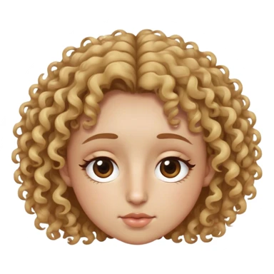 Curly hair. Brown hair with blonde highlights. Small double eyelids. High nose. Medium mouth. A small mole under the left eye. Another small mole on the right nose. sticker