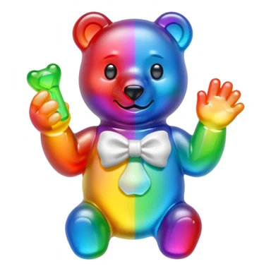 Rainbow Gummybear holding a discord symbol sticker