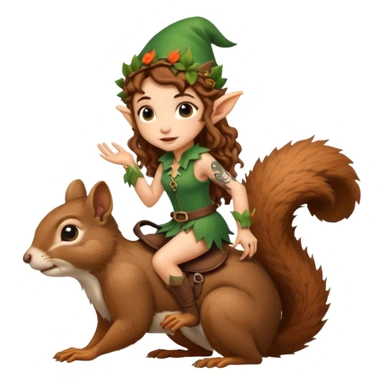 tiny forest elf long curly brown hair tattoos riding squirrel sticker