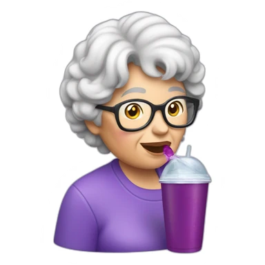grandma drinking a purple soda from a styrofoam cup sticker