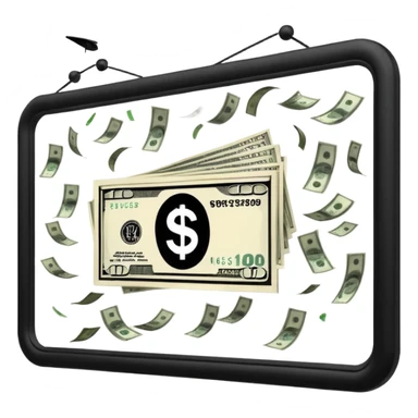 a billboard advertisement money falling down in front of it sticker