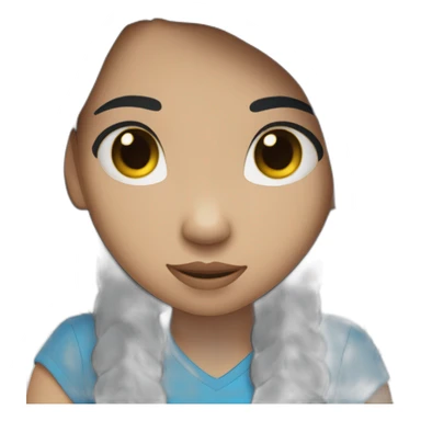 11 years old girl with long black hair and light skin with blue t shirt sticker