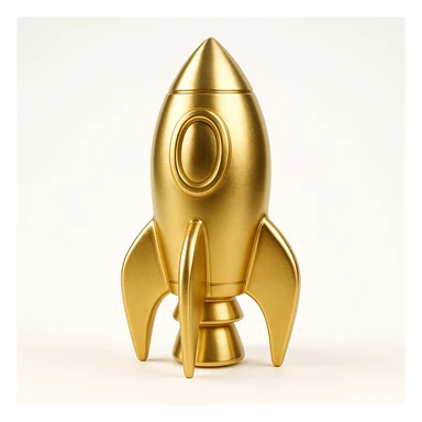 golden rocket ship, stylized, gold objects style sticker