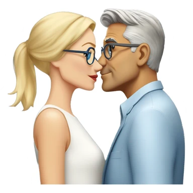 blonde woman with blue eyes and glasses kissing George Clooney cheek sticker