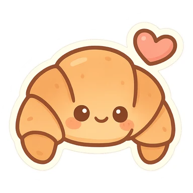 chibi sticker-style croissant with a heart, cute and exaggerated sticker