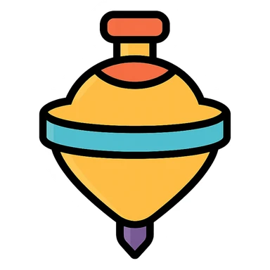 vector icon of a gold top toy with subtle colorful accents, elegant and minimalist flat design, award badge style, 2D flat vector, trending icon look, soft shadows, no text, isolated on white background, commercial use sticker