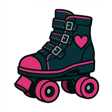 gothic roller skate, black and pink, vibrant toon style sticker