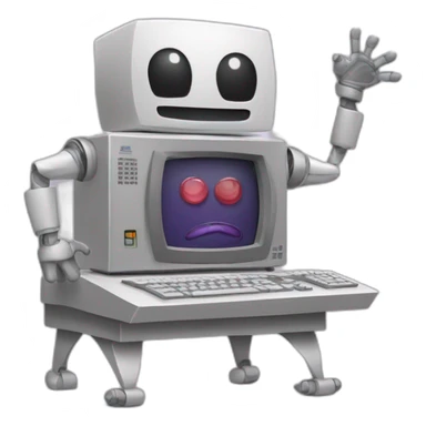 Anthropomorphic computer with arms and legs doing something random sticker