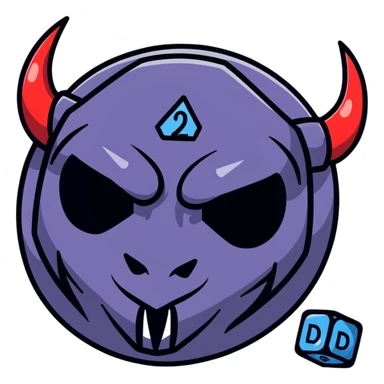 oni mask with a D20 dice sticker