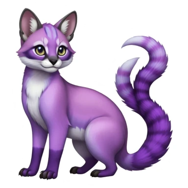 Colorful dark tropical pastel-lilac-lavender-violet iridescent pastel white glorious divine exotic cute cool beautiful shiny beautiful fantasy-caracal-civet-genet-sergal-vernid-Cacomistle-oncilla-animal-Fakémon-hybrid-fursona (full body) sticker