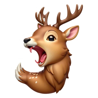 Cinematic Cute Yawning Deer Portrait Emoji, Head tilted slightly with a dramatic, wide-open yawn, revealing a soft, dappled coat and elegantly drooping ears, eyes barely open in drowsy contentment, Simplified yet irresistibly adorable features, highly detailed, glowing with a soft, cozy glow, high shine, relaxed yet expressive, stylized with a touch of natural whimsy, bright and endearing, soft glowing outline, capturing the essence of a sleepy yet affectionate deer, so drowsy it feels like it could stretch right out of the screen and curl up for a nap! sticker