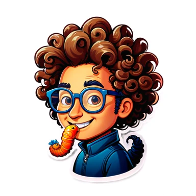 Worm with glasses and curly hair sticker