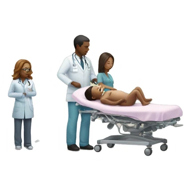 a woman gives birth and doctors stand nearby sticker