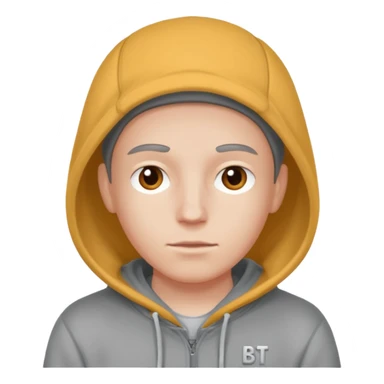 make an image of white person wearing hoodie with BST letters on it sticker