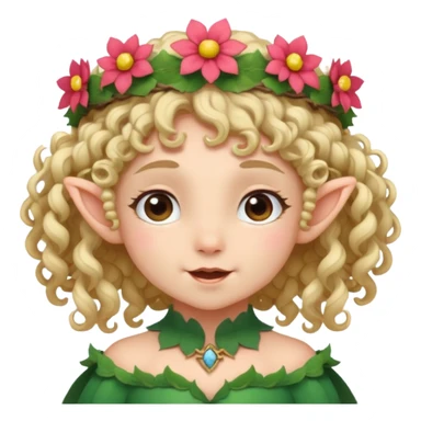 tiny Elf with Flower Crown, curley hair sticker