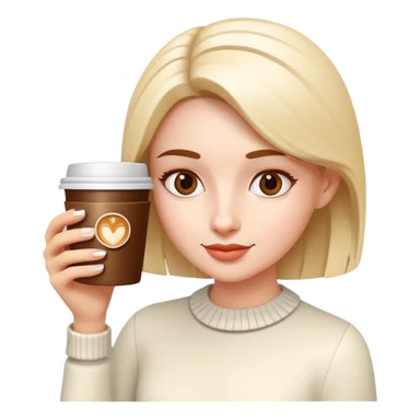 generate realistic detailed girl with cup of coffee in hand in 3d style sticker